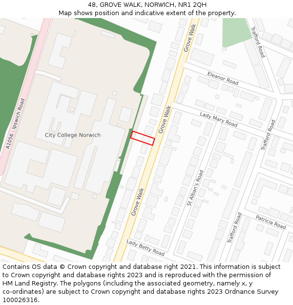 48, GROVE WALK, NORWICH, NR1 2QH: Location map and indicative extent of plot