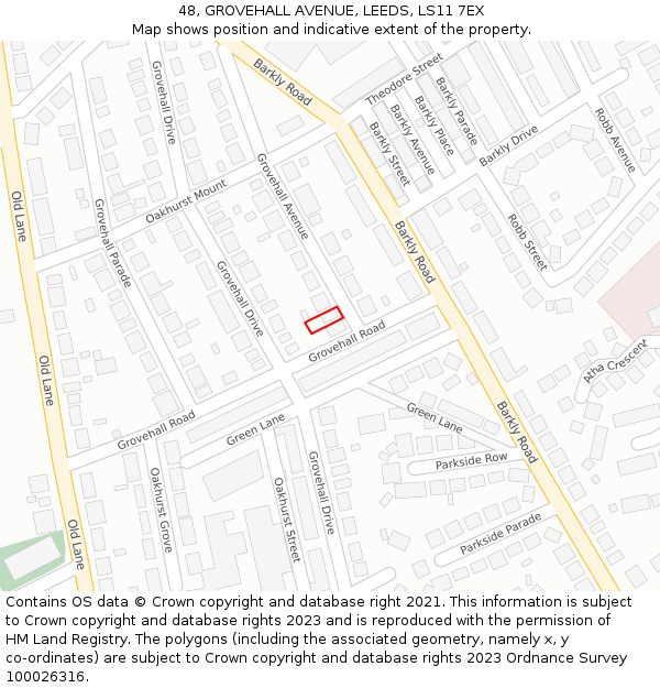 48, GROVEHALL AVENUE, LEEDS, LS11 7EX: Location map and indicative extent of plot