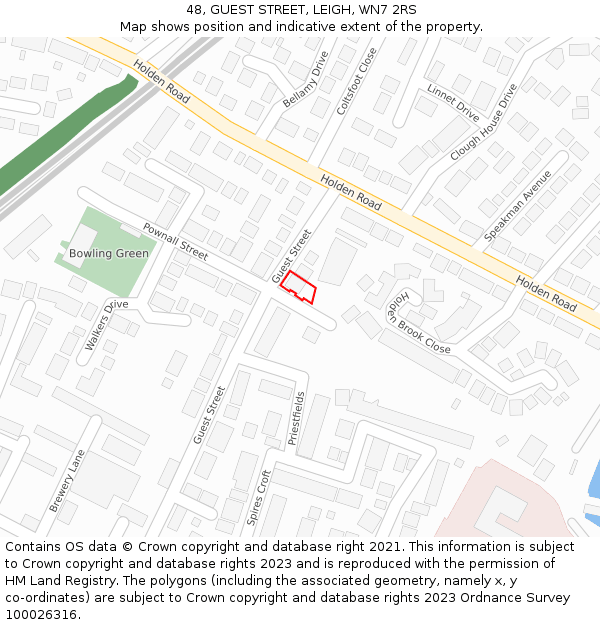 48, GUEST STREET, LEIGH, WN7 2RS: Location map and indicative extent of plot
