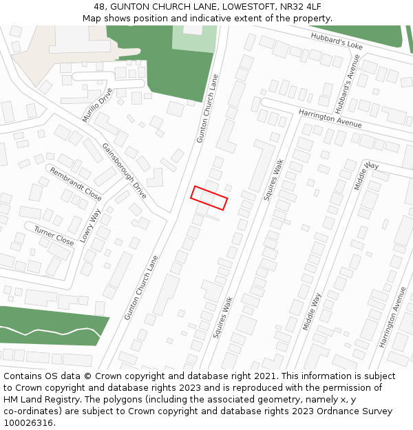 48, GUNTON CHURCH LANE, LOWESTOFT, NR32 4LF: Location map and indicative extent of plot