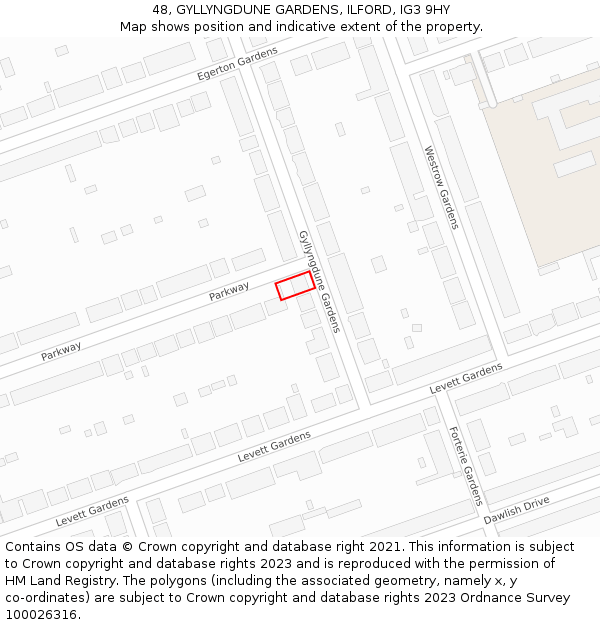 48, GYLLYNGDUNE GARDENS, ILFORD, IG3 9HY: Location map and indicative extent of plot