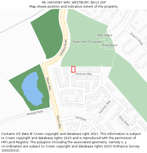 48, HACKNEY WAY, WESTBURY, BA13 2GF: Location map and indicative extent of plot