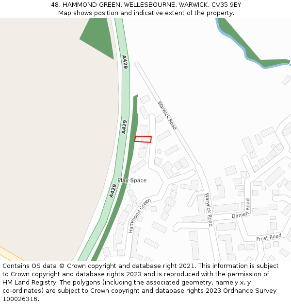 48, HAMMOND GREEN, WELLESBOURNE, WARWICK, CV35 9EY: Location map and indicative extent of plot