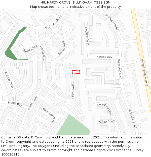 48, HARDY GROVE, BILLINGHAM, TS23 3GN: Location map and indicative extent of plot