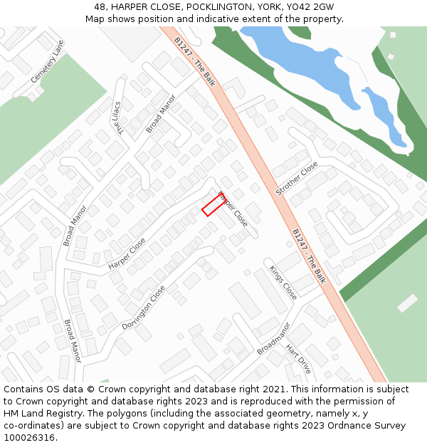 48, HARPER CLOSE, POCKLINGTON, YORK, YO42 2GW: Location map and indicative extent of plot