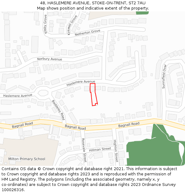 48, HASLEMERE AVENUE, STOKE-ON-TRENT, ST2 7AU: Location map and indicative extent of plot