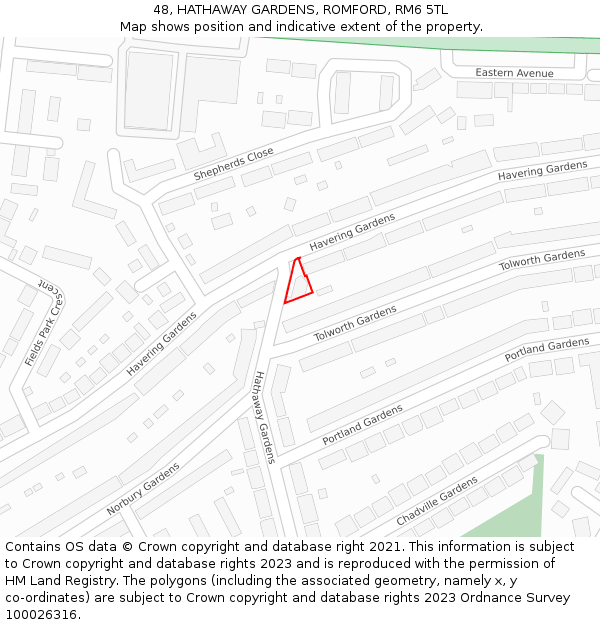 48, HATHAWAY GARDENS, ROMFORD, RM6 5TL: Location map and indicative extent of plot