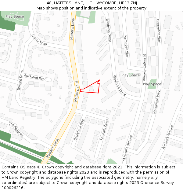 48, HATTERS LANE, HIGH WYCOMBE, HP13 7NJ: Location map and indicative extent of plot