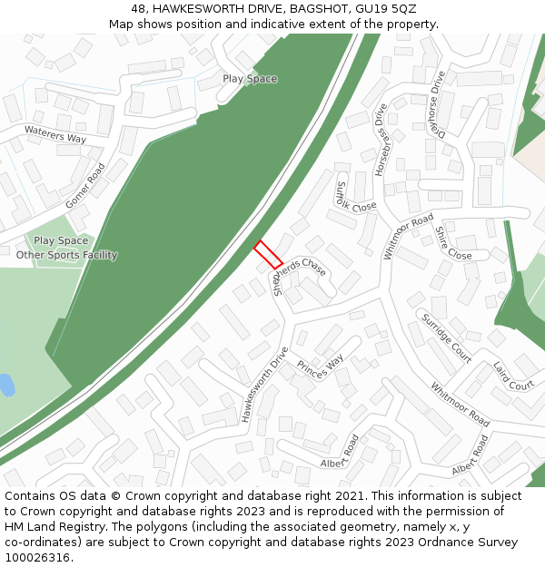 48, HAWKESWORTH DRIVE, BAGSHOT, GU19 5QZ: Location map and indicative extent of plot