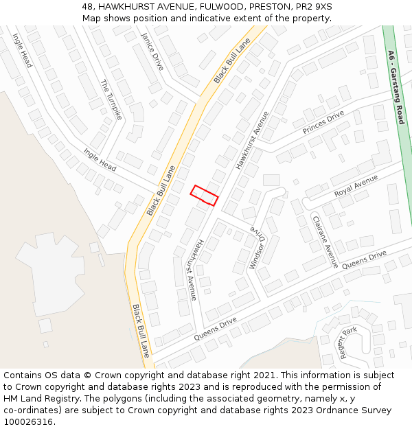 48, HAWKHURST AVENUE, FULWOOD, PRESTON, PR2 9XS: Location map and indicative extent of plot