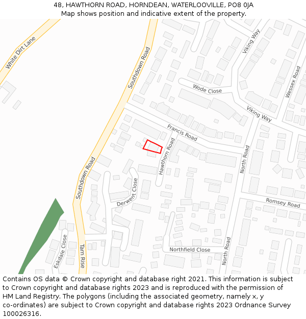 48, HAWTHORN ROAD, HORNDEAN, WATERLOOVILLE, PO8 0JA: Location map and indicative extent of plot