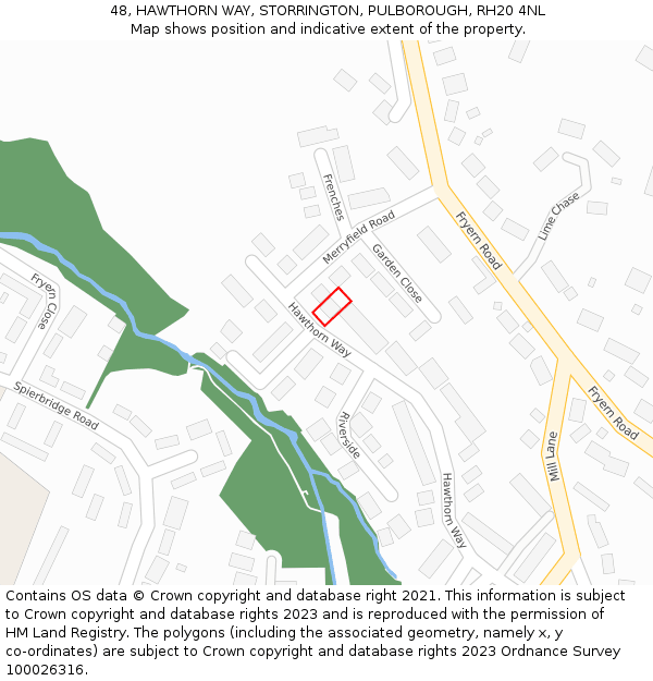 48, HAWTHORN WAY, STORRINGTON, PULBOROUGH, RH20 4NL: Location map and indicative extent of plot