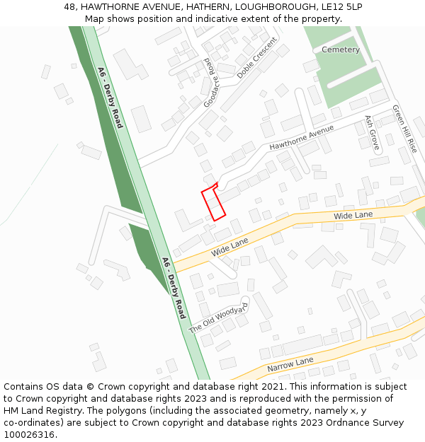 48, HAWTHORNE AVENUE, HATHERN, LOUGHBOROUGH, LE12 5LP: Location map and indicative extent of plot