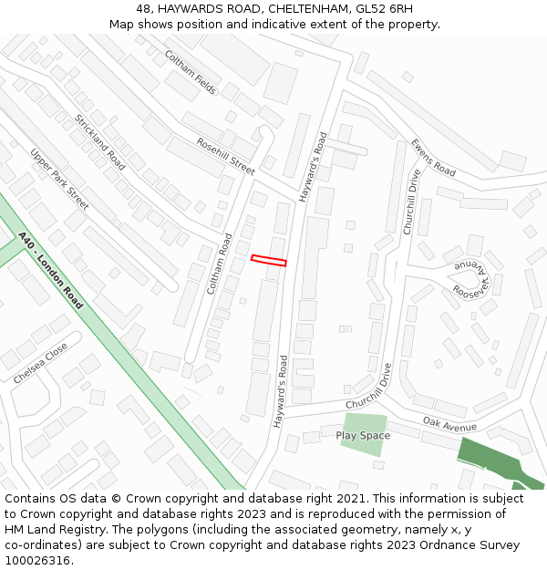 48, HAYWARDS ROAD, CHELTENHAM, GL52 6RH: Location map and indicative extent of plot