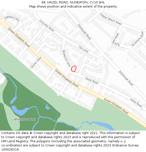 48, HAZEL ROAD, NUNEATON, CV10 9HL: Location map and indicative extent of plot
