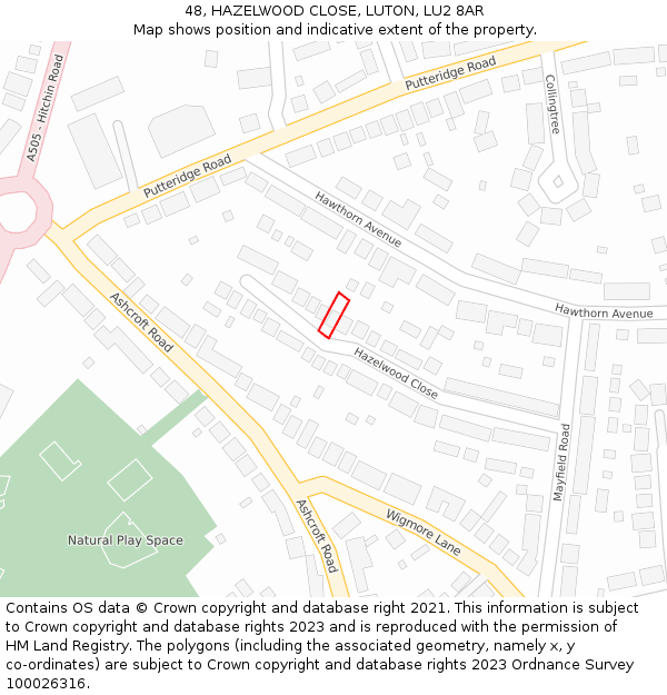 48, HAZELWOOD CLOSE, LUTON, LU2 8AR: Location map and indicative extent of plot