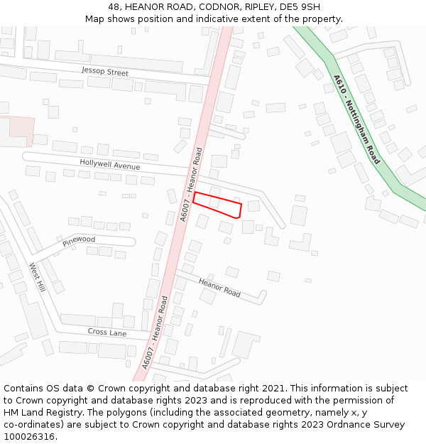 48, HEANOR ROAD, CODNOR, RIPLEY, DE5 9SH: Location map and indicative extent of plot