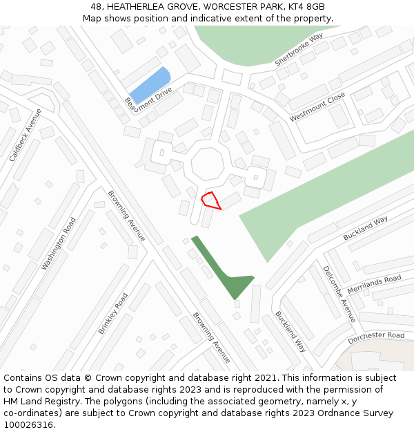 48, HEATHERLEA GROVE, WORCESTER PARK, KT4 8GB: Location map and indicative extent of plot
