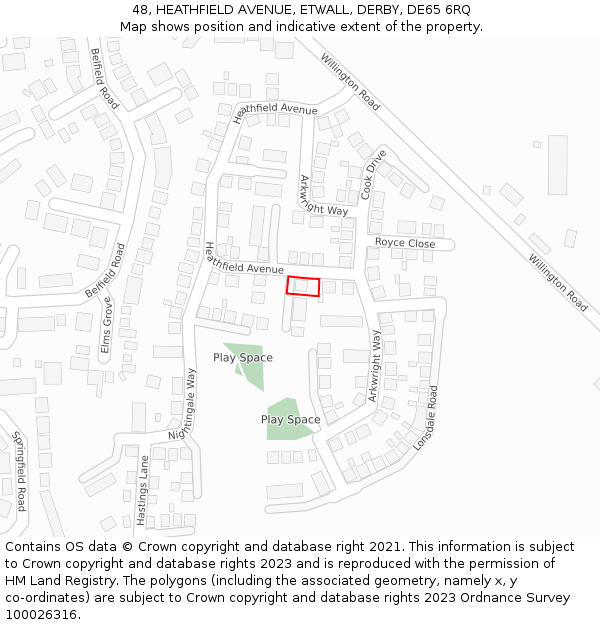 48, HEATHFIELD AVENUE, ETWALL, DERBY, DE65 6RQ: Location map and indicative extent of plot