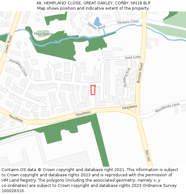 48, HEMPLAND CLOSE, GREAT OAKLEY, CORBY, NN18 8LR: Location map and indicative extent of plot