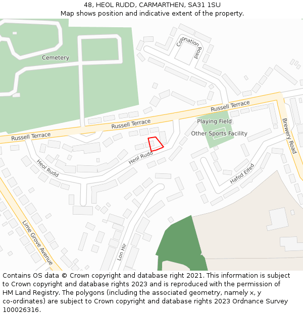 48, HEOL RUDD, CARMARTHEN, SA31 1SU: Location map and indicative extent of plot