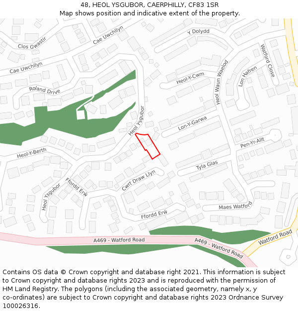 48, HEOL YSGUBOR, CAERPHILLY, CF83 1SR: Location map and indicative extent of plot