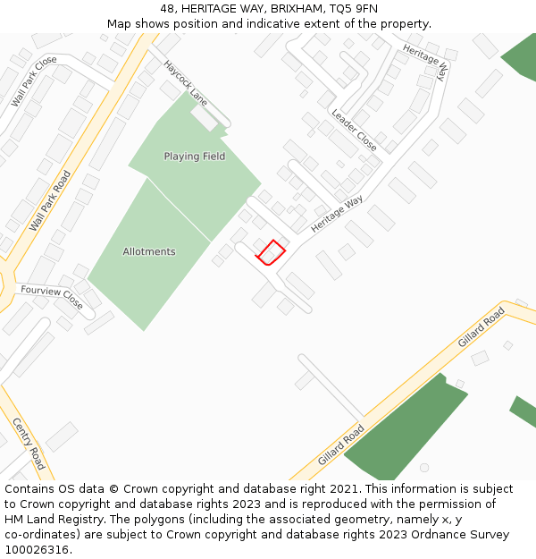 48, HERITAGE WAY, BRIXHAM, TQ5 9FN: Location map and indicative extent of plot