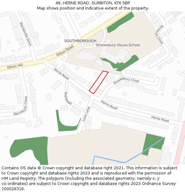 48, HERNE ROAD, SURBITON, KT6 5BP: Location map and indicative extent of plot