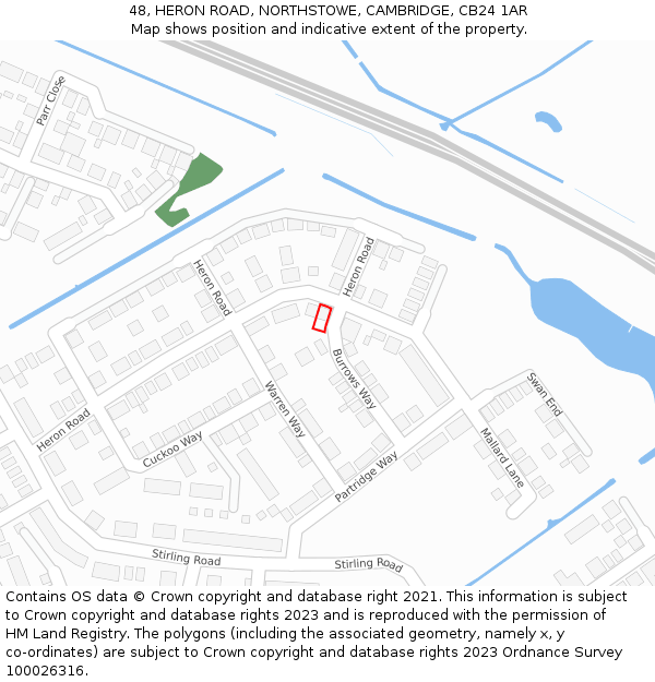 48, HERON ROAD, NORTHSTOWE, CAMBRIDGE, CB24 1AR: Location map and indicative extent of plot