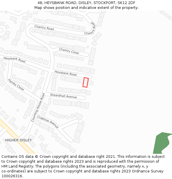 48, HEYSBANK ROAD, DISLEY, STOCKPORT, SK12 2DF: Location map and indicative extent of plot