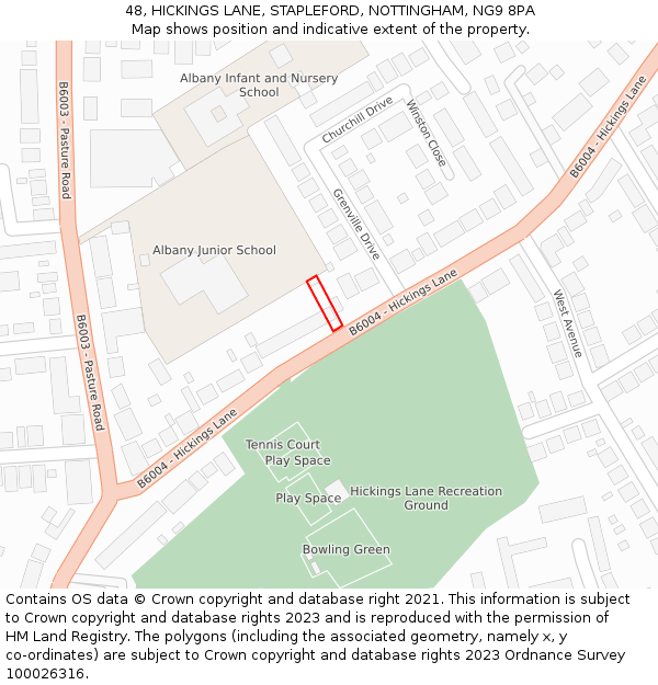 48, HICKINGS LANE, STAPLEFORD, NOTTINGHAM, NG9 8PA: Location map and indicative extent of plot