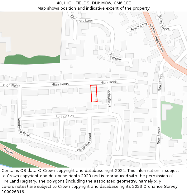 48, HIGH FIELDS, DUNMOW, CM6 1EE: Location map and indicative extent of plot