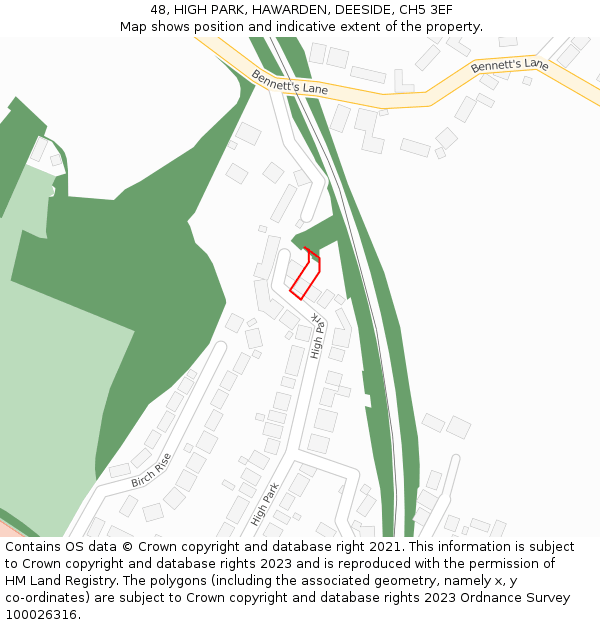 48, HIGH PARK, HAWARDEN, DEESIDE, CH5 3EF: Location map and indicative extent of plot