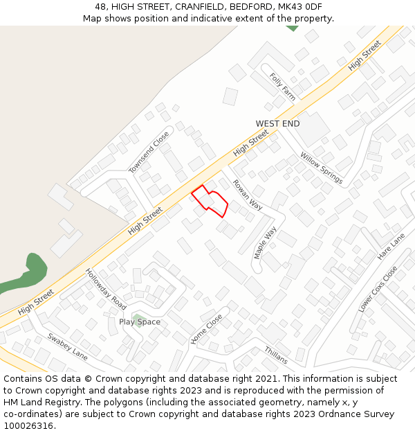 48, HIGH STREET, CRANFIELD, BEDFORD, MK43 0DF: Location map and indicative extent of plot