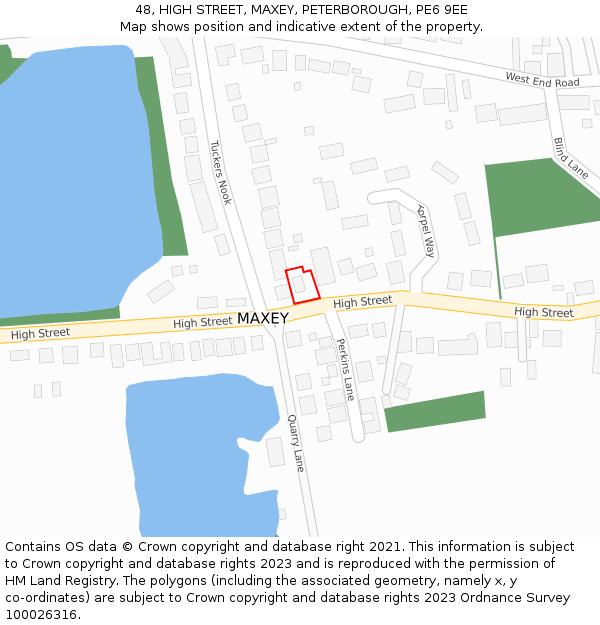 48, HIGH STREET, MAXEY, PETERBOROUGH, PE6 9EE: Location map and indicative extent of plot