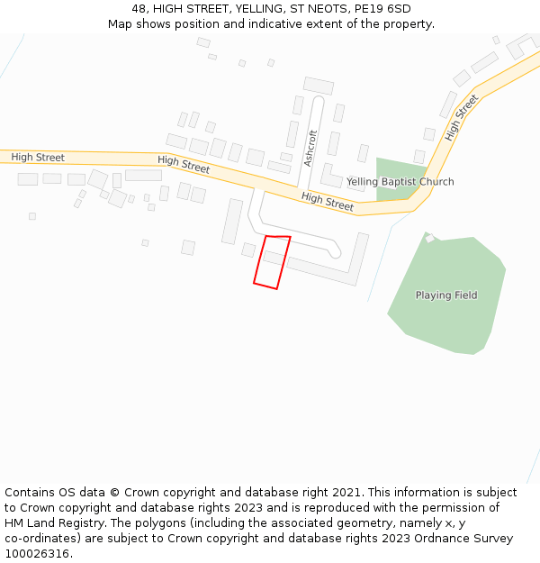 48, HIGH STREET, YELLING, ST NEOTS, PE19 6SD: Location map and indicative extent of plot