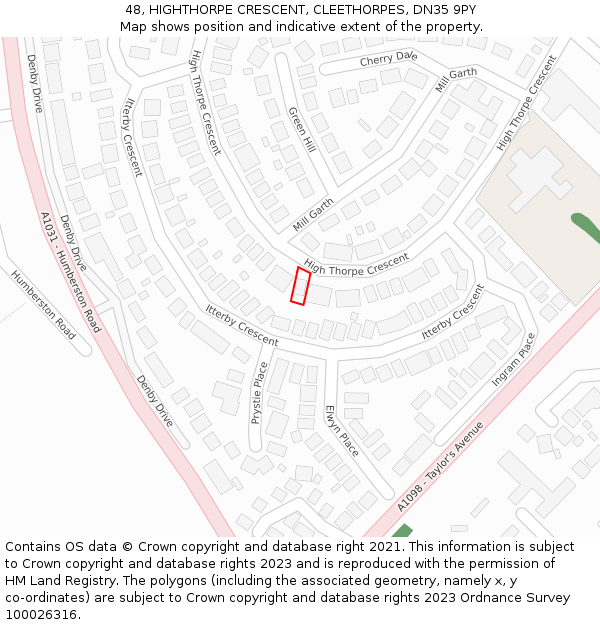 48, HIGHTHORPE CRESCENT, CLEETHORPES, DN35 9PY: Location map and indicative extent of plot