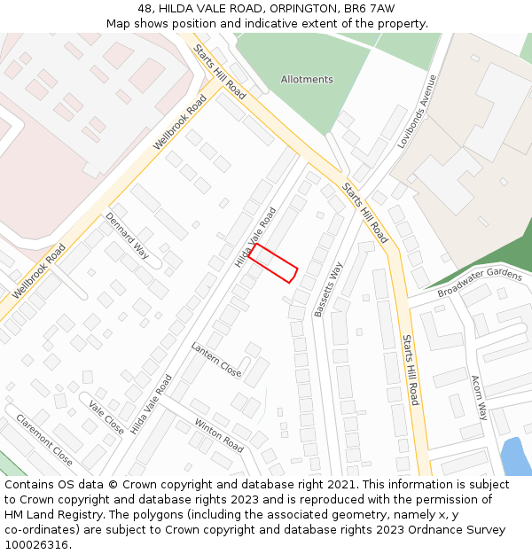 48, HILDA VALE ROAD, ORPINGTON, BR6 7AW: Location map and indicative extent of plot