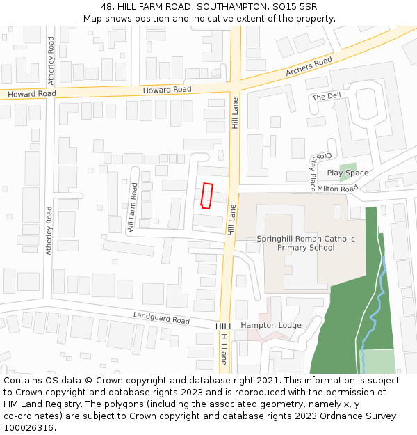 48, HILL FARM ROAD, SOUTHAMPTON, SO15 5SR: Location map and indicative extent of plot