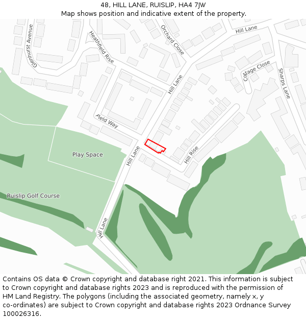 48, HILL LANE, RUISLIP, HA4 7JW: Location map and indicative extent of plot