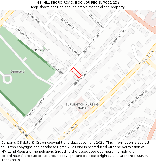 48, HILLSBORO ROAD, BOGNOR REGIS, PO21 2DY: Location map and indicative extent of plot