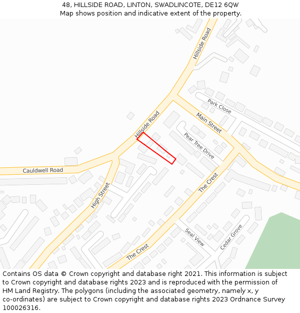 48, HILLSIDE ROAD, LINTON, SWADLINCOTE, DE12 6QW: Location map and indicative extent of plot