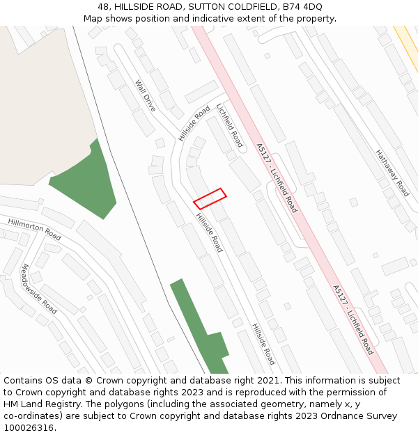 48, HILLSIDE ROAD, SUTTON COLDFIELD, B74 4DQ: Location map and indicative extent of plot