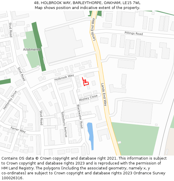 48, HOLBROOK WAY, BARLEYTHORPE, OAKHAM, LE15 7WL: Location map and indicative extent of plot