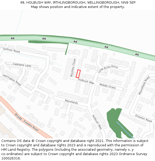 48, HOLBUSH WAY, IRTHLINGBOROUGH, WELLINGBOROUGH, NN9 5EP: Location map and indicative extent of plot