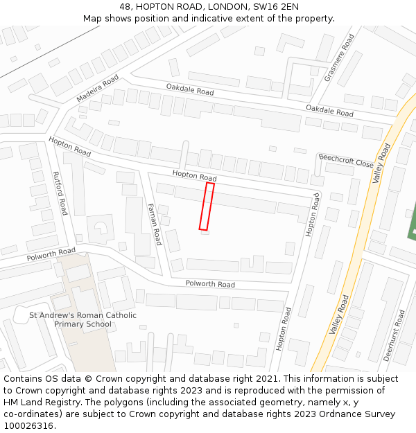 48, HOPTON ROAD, LONDON, SW16 2EN: Location map and indicative extent of plot