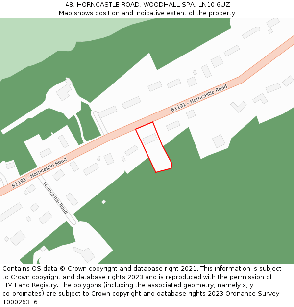 48, HORNCASTLE ROAD, WOODHALL SPA, LN10 6UZ: Location map and indicative extent of plot