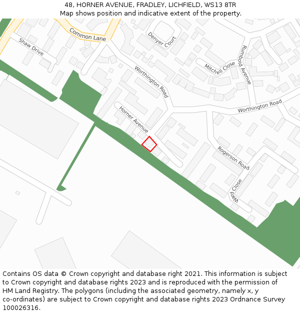 48, HORNER AVENUE, FRADLEY, LICHFIELD, WS13 8TR: Location map and indicative extent of plot