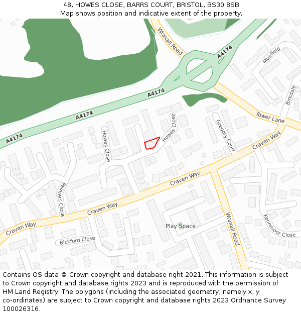 48, HOWES CLOSE, BARRS COURT, BRISTOL, BS30 8SB: Location map and indicative extent of plot