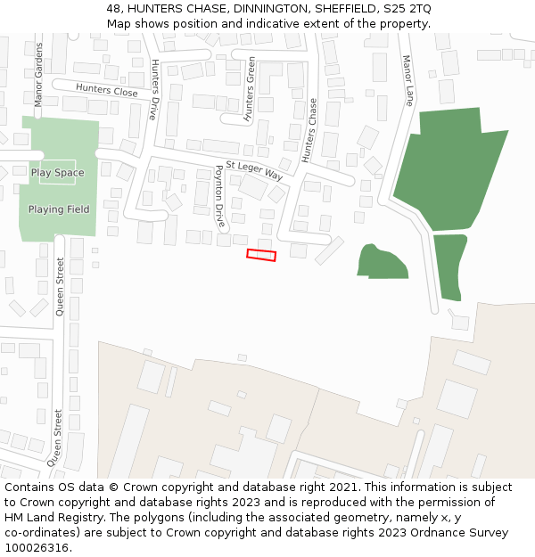 48, HUNTERS CHASE, DINNINGTON, SHEFFIELD, S25 2TQ: Location map and indicative extent of plot